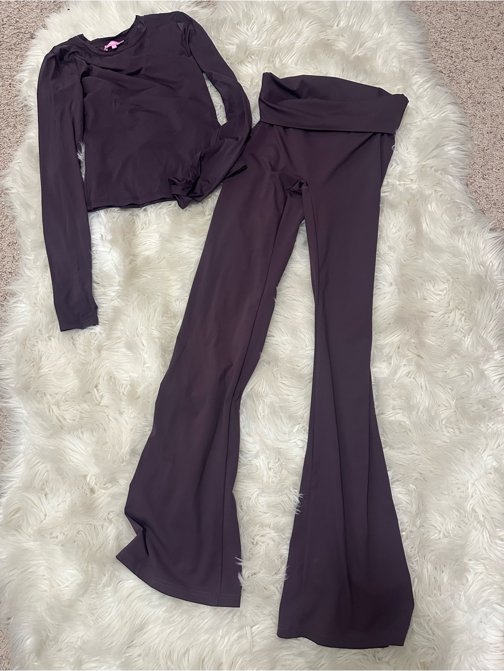 Edikted Plum Foldover Waist Flare Pants size XS  with matching top Small
